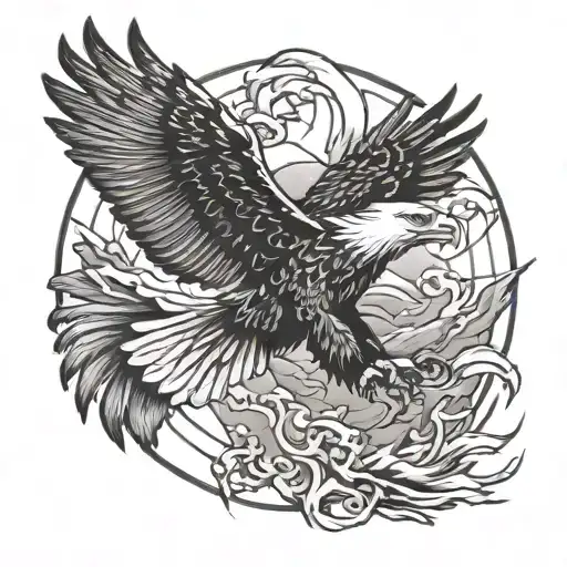 eagle trying to catch prey flying tattoo design idea
