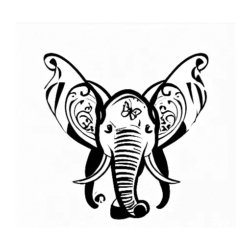 Elephant with butterfly wings as ears tattoo design idea