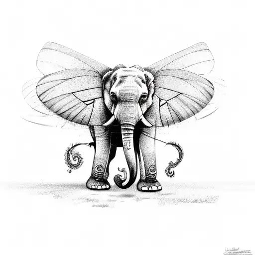 Elephant with butterfly wings as ears tattoo design idea