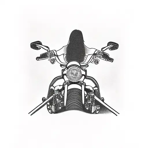 Girl long air riding a Harley Davidson Sportster seen from the back riding on an open road tattoo design idea
