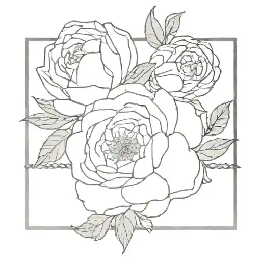 roses coming through a chain link fence with a few peonies blurred out tattoo design idea