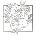 roses coming through a chain link fence with a few peonies blurred out tattoo design idea