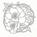 roses coming through a chain link fence with a few peonies blurred out tattoo design idea