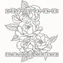 roses coming through a chain link fence with a few peonies blurred out tattoo design idea