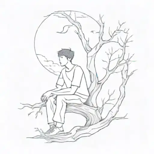 a boy and a ghost sitting in a tree tattoo design idea