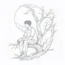 a boy and a ghost sitting in a tree tattoo design idea