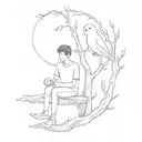 a boy and a ghost sitting in a tree tattoo design idea