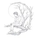 a boy and a ghost sitting in a tree tattoo design idea