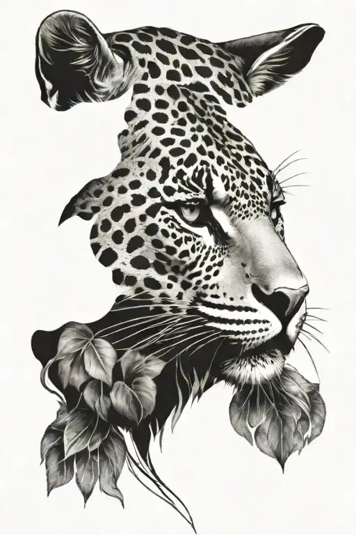 jaguar head with malesa around it tattoo design idea