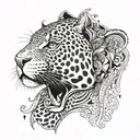 jaguar head with malesa around it tattoo design idea