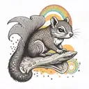Flying squirrel with a joint gliding through a psychedelic rainbow sky tattoo design idea