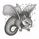 Flying squirrel with a joint gliding through a psychedelic rainbow sky tattoo design idea