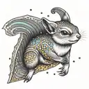 Flying squirrel with a joint gliding through a psychedelic rainbow sky tattoo design idea