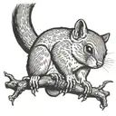 Flying squirrel hanging upside down from a tree branch, holding a joint in its tiny paws tattoo design idea