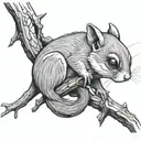 Flying squirrel hanging upside down from a tree branch, holding a joint in its tiny paws tattoo design idea