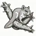 Flying squirrel hanging upside down from a tree branch, holding a joint in its tiny paws tattoo design idea