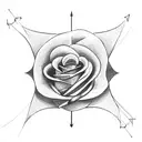 An arrow and bow intertwined with a rose, symbolizing strength and beauty tattoo design idea