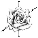 An arrow and bow intertwined with a rose, symbolizing strength and beauty tattoo design idea