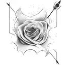 An arrow and bow intertwined with a rose, symbolizing strength and beauty tattoo design idea