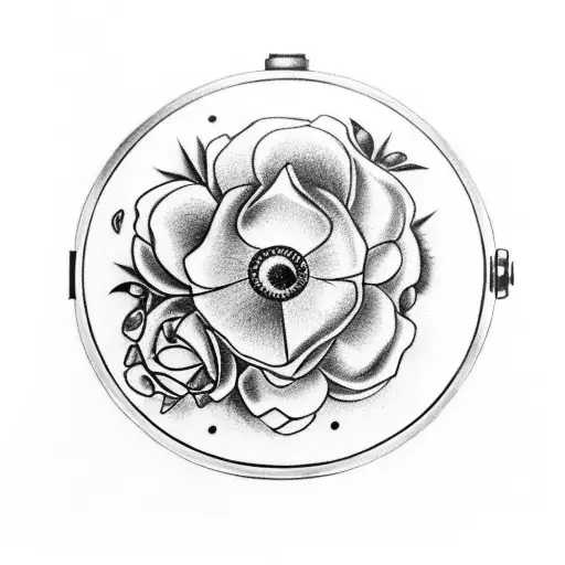 3 pocket watch with flowers tattoo design idea