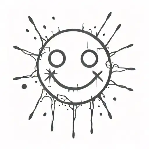 smiley face with bleeding bullet hole and X's with eyes  tattoo design idea