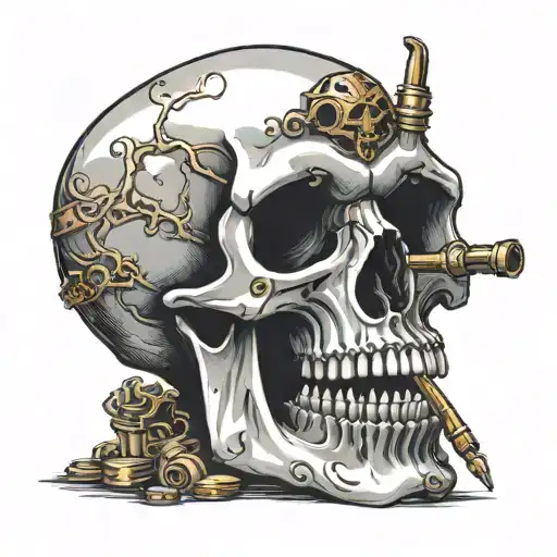 Skull with bullet in open mouth tattoo design idea