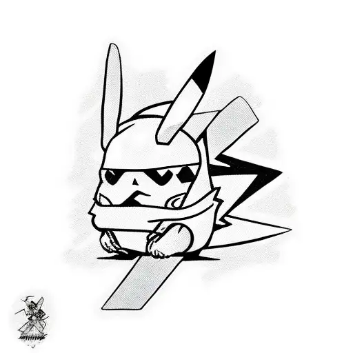 Pikachu wearing stormtrooper costume holding a katana tattoo design idea