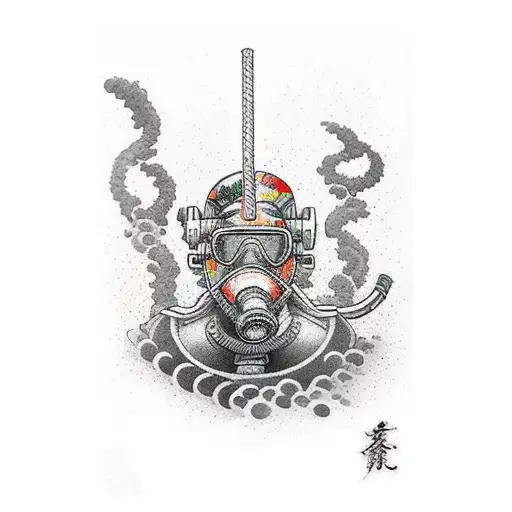 warrior diver with a diving helmet  tattoo design idea