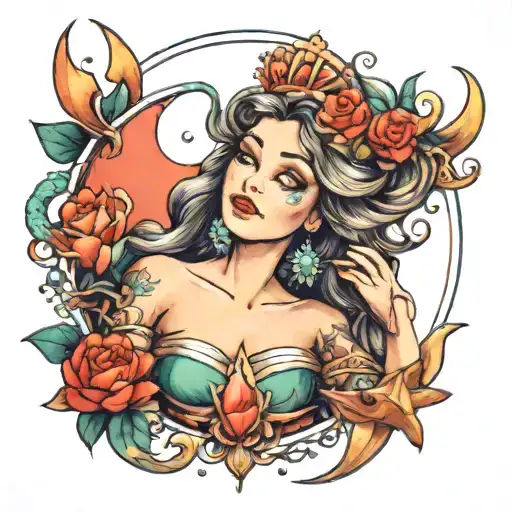 Jupiter + mermaid + tiara tattoo design idea
