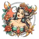 Jupiter + mermaid + tiara tattoo design idea
