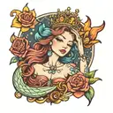 Jupiter + mermaid + tiara tattoo design idea
