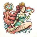 Jupiter + mermaid + tiara tattoo design idea