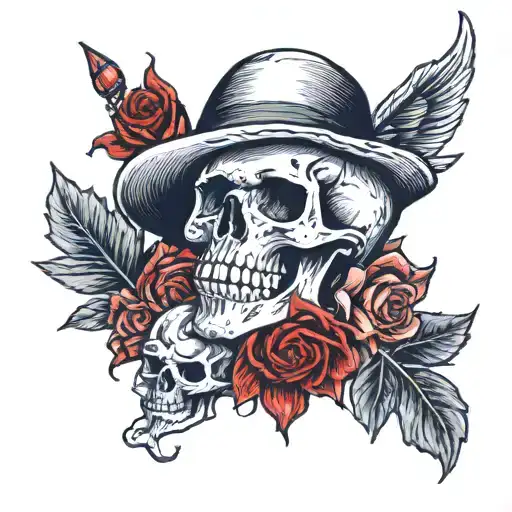 Blood is thicker than water skull tattoo design idea