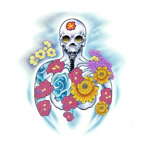 lungs with flowers and waves tattoo design idea