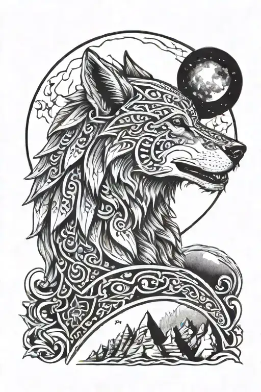 wolf howling moon, illyrian helmet, 1 time , Islam Alhamdulilah tattoo design idea