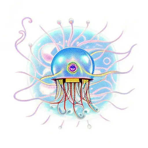 cybernetic jellyfish with atlantis in the background tattoo design idea
