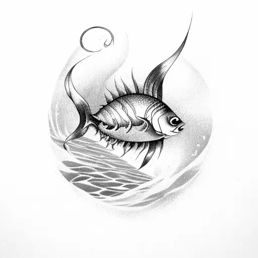 fantasy looking fish with november 10th tattoo design idea