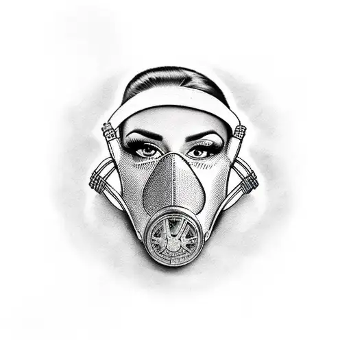 burlesque girl with gas mask tattoo design idea