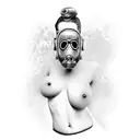 burlesque girl with gas mask tattoo design idea