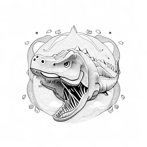 cute dinosaur line art tattoo design idea