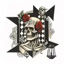 vitruvian man, rose, skull, maze, column, checkerboard, cessna, hourglass tattoo design idea