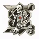 vitruvian man, rose, skull, maze, column, checkerboard, cessna, hourglass tattoo design idea