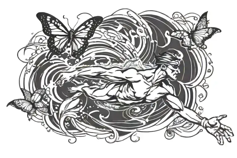 swimmer doing butterfly stroke tattoo design idea