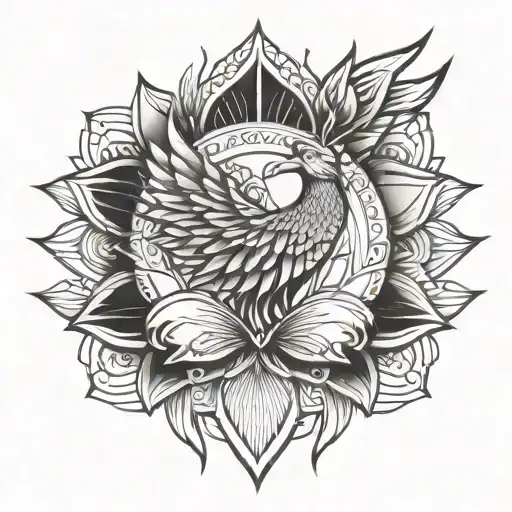phoenix rising with lotus flower blooming tattoo design idea