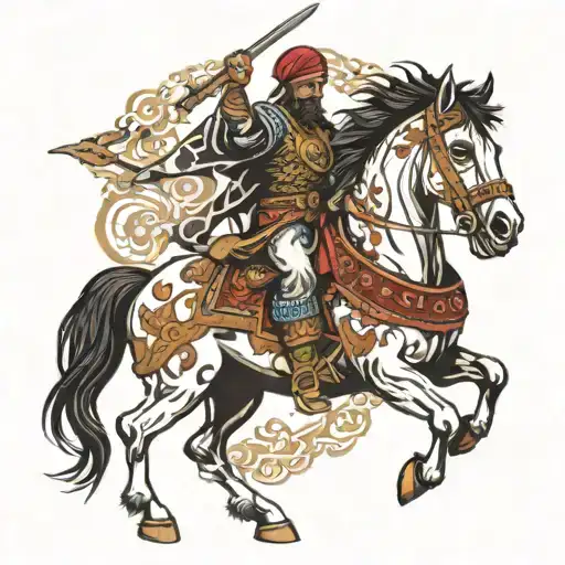 nomad Turkish warrior on a horse that is rearing  tattoo design idea