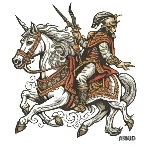 Nomad Turkish warrior on a horse head tattoo design idea