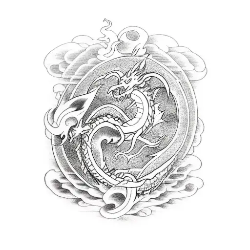 Dragon whit flames tattoo design idea