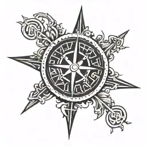 Vikings compass rune tattoo design idea