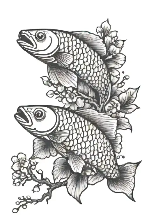 A Feminine Arowana and Sakura tree branch tattoo design idea