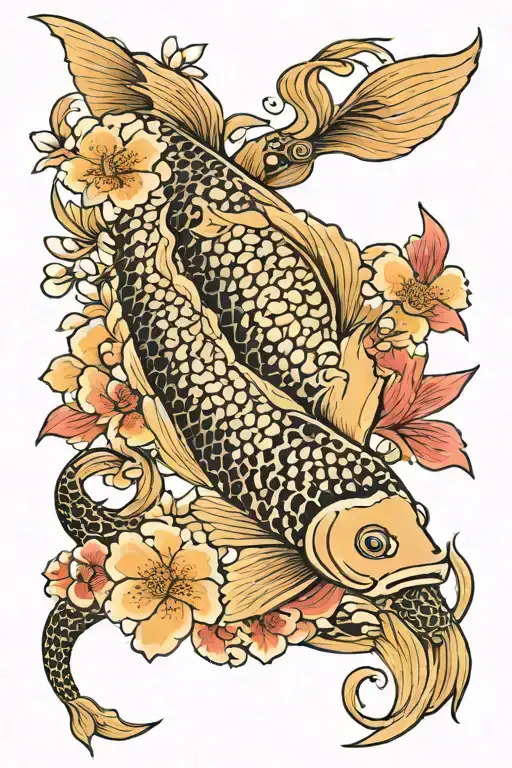 Arowana and Sakura flowers tattoo design idea